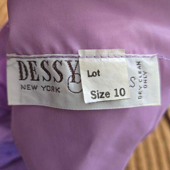 Dessy Creations Vintage 70s Purple Sheer Chiffon Pleated Puff Sleeve Gown 10 - Picture 9 of 12